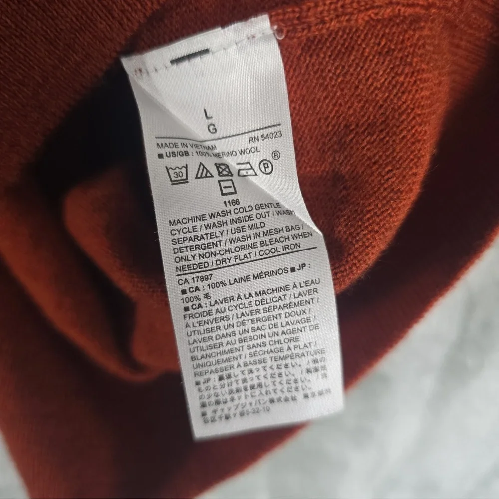 Banana Republic Mens 100% Merino Wool Pullover Knit Crewneck Sweater L Orange